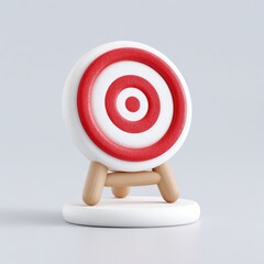 3D target icon, red and white, on a small stand