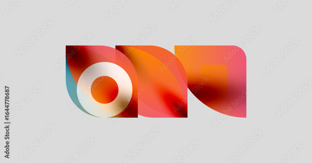 Poster abstract design features vibrant orange, red layers. circular element present within flowing shapes.