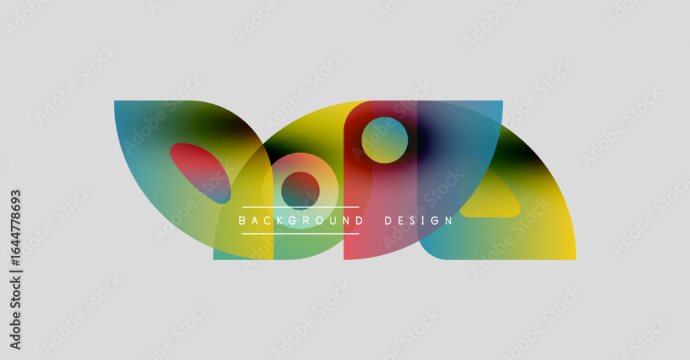 Poster abstract colorful shapes overlap, creating dynamic visual effect. text reads background design. simp