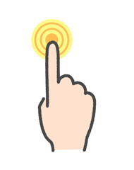 Obraz premium 人差し指でボタンを長押しタッチする手の手書きアイコン - 強く押すジェスチャー・指紋認証のイメージ