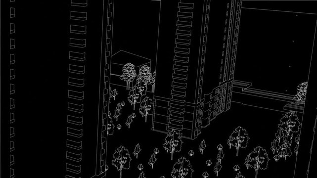 Animation of a Generic Apartment Building Complex, seamless looped animation, linework, 3d animation