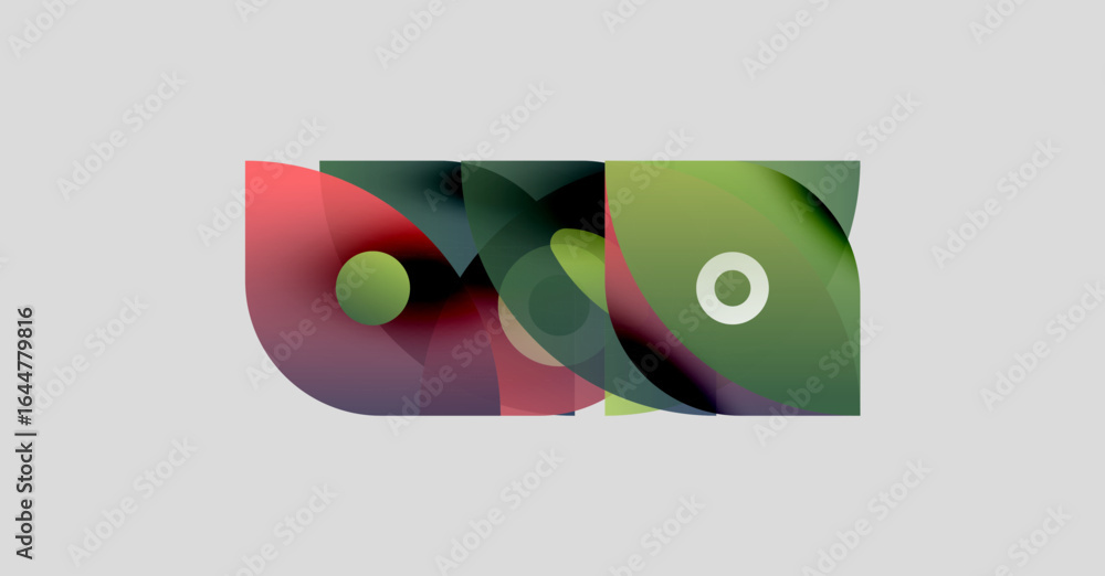 Poster abstract colorful shapes overlap, creating dynamic composition. gradients blend, forming modern visu