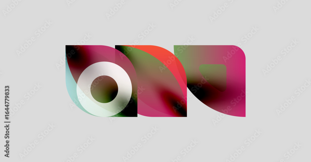 Poster abstract design features overlapping colorful shapes. gradient hues blend, creating dynamic visual e