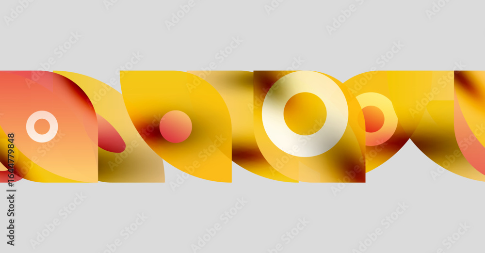 Poster abstract shapes overlap, creating warm color gradients. yellows, oranges, reds dominate composition.