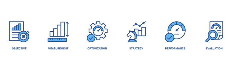 KPI banner web icon vector illustration concept for key performance indicator in the business metrics with an icon of objective, measurement, optimization, strategy, performance, and evaluation 