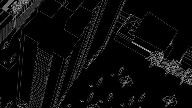 Animation of a Generic Apartment Building Complex, seamless looped animation, linework, 3d animation