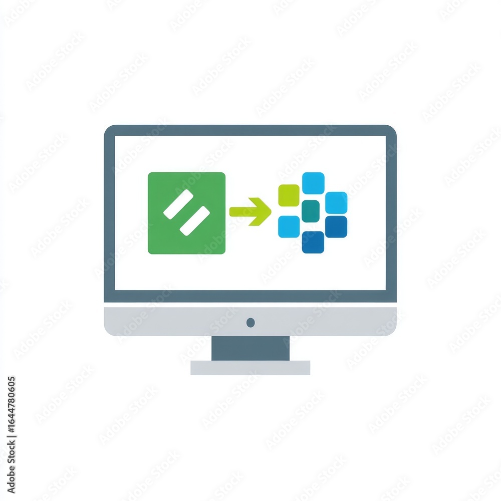 Fototapete flat illustration of a computer screen displaying data transfer. a green box with double lines moves