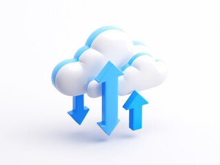 3D cloud storage icon with upload and download arrows.