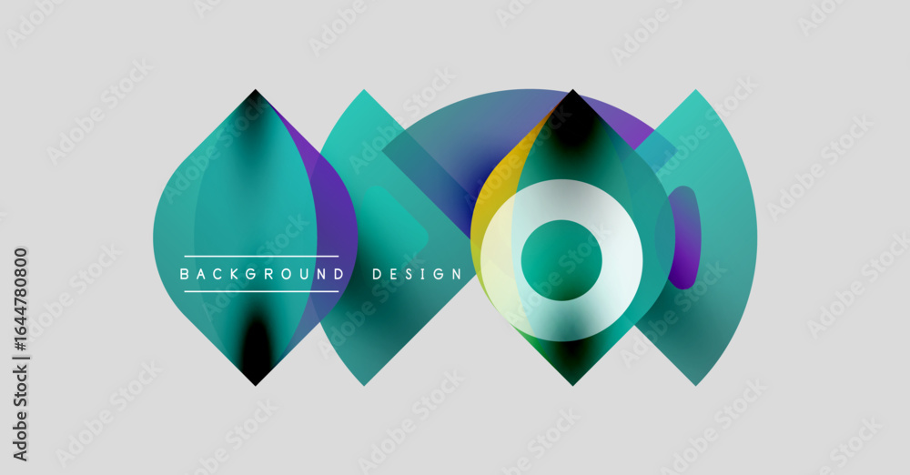 Poster abstract design features overlapping colorful shapes. gradient hues blend, creating dynamic visual e