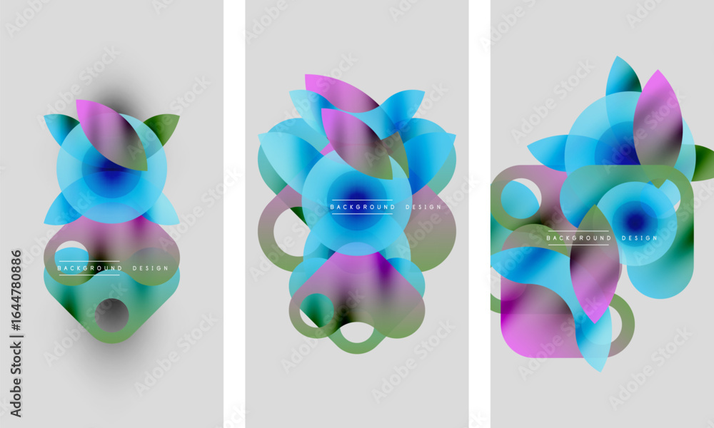Poster abstract vector designs. overlapping shapes create vibrant color blends. modern backgrounds for digi