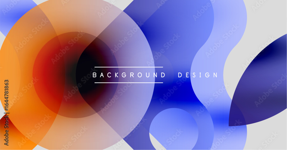Poster abstract colorful shapes overlap. gradient hues blend, creating modern background design. text reads