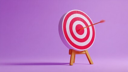 3D target with arrow, vibrant purple background