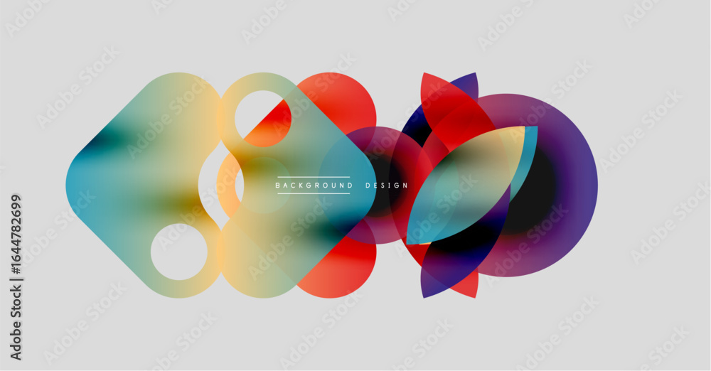 Poster abstract colorful shapes overlap, creating dynamic visual effect. modern design elements suggest flu