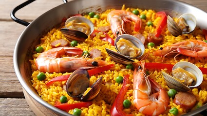 Delicious Seafood Paella with Shrimp and Clams