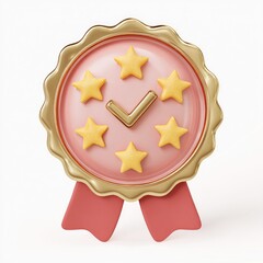 3D rendered pink and gold award icon with stars and checkmark