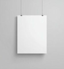 Blank square poster hanging on a gray wall