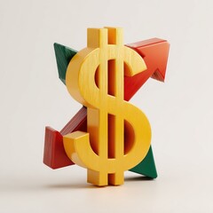 3D rendered dollar sign with intersecting red and green arrows