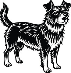 Vector art of black doberman dog silhouettes in different poses isolated on transparent background
