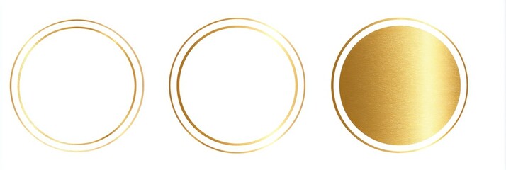 Three gold circle frames, two with a simple outline and one with a filled gold gradient