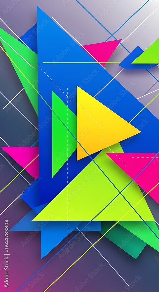 Poster dynamic triangular composition with vibrant hues creating a modern abstract design effect