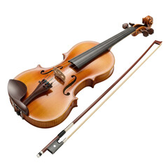 Fototapeta premium A beautiful, classic wooden violin with its bow, ready for musical performance, practice, or education. Ideal for music related themes.