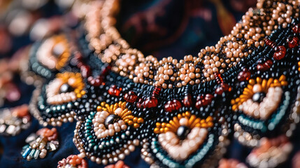 Close-up view of a beaded neckline design.
