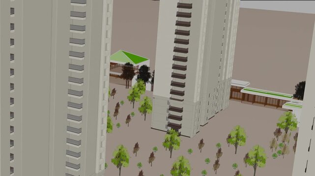 Animation of a Generic Apartment Building Complex, seamless looped animation, 3d animation