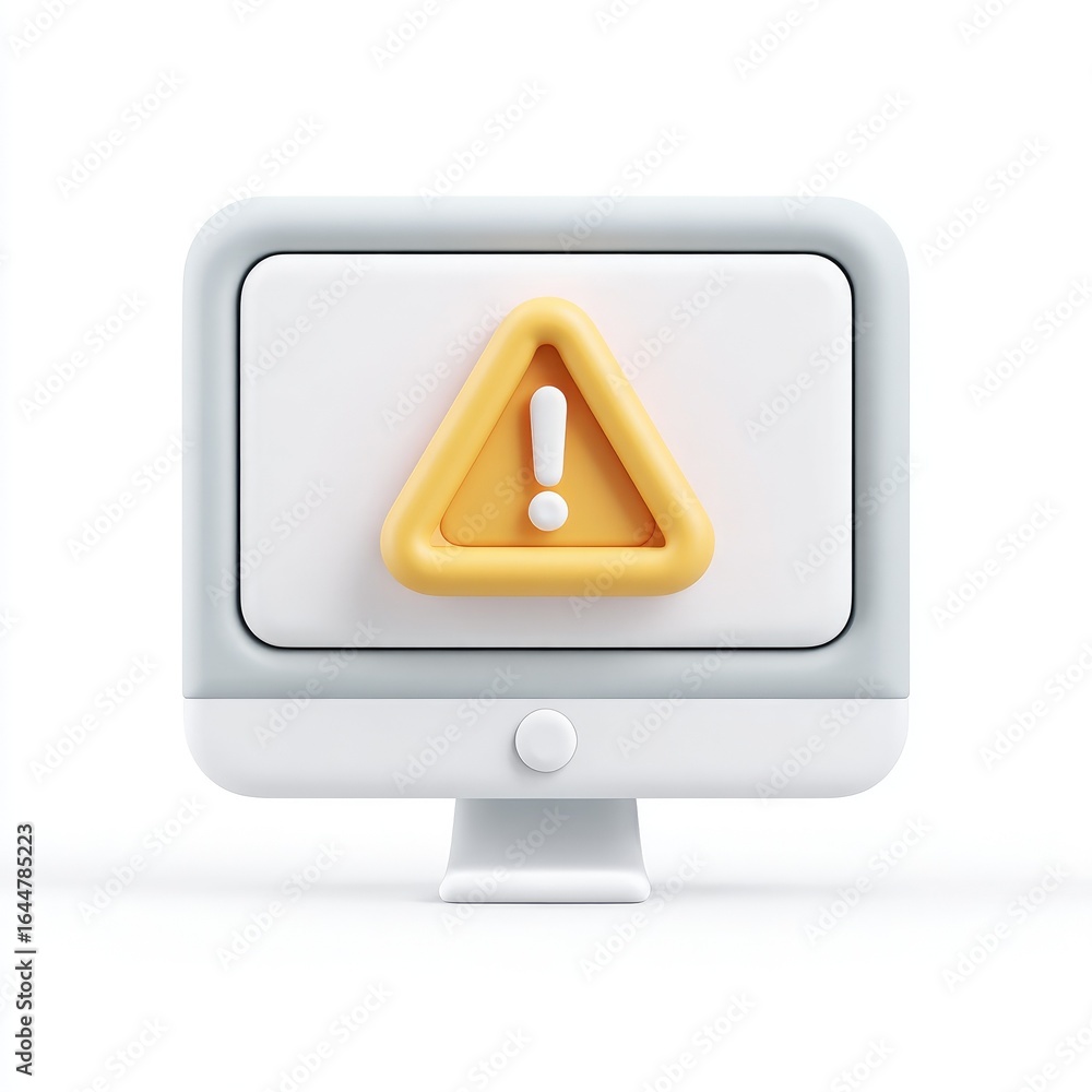 Fototapete 3d rendered computer monitor displaying a yellow caution triangle with an exclamation mark