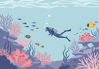 Obraz premium Ocean Diver Exploring Vibrant Coral Reef A Digital Art Illustration