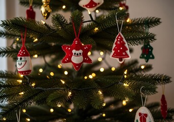 Handmade charm: A festive christmas tree adorned with adorable felt ornaments radiates holiday cheer
