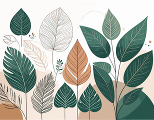 Fototapeta premium Botanical Elegance A Serene Collection of Artistic Green and Tan Leaf Illustrations