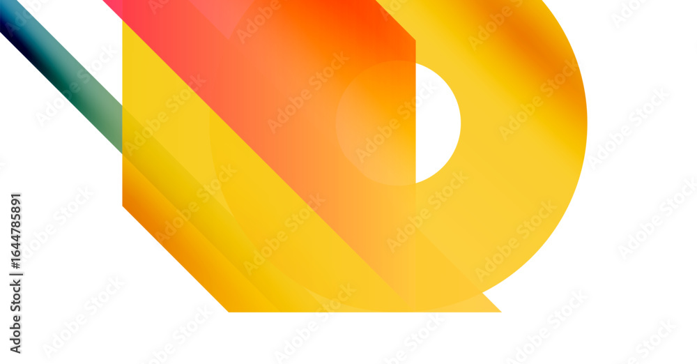 Poster abstract colorful shapes overlap, creating dynamic visual effect. warm tones dominate, with cool acc
