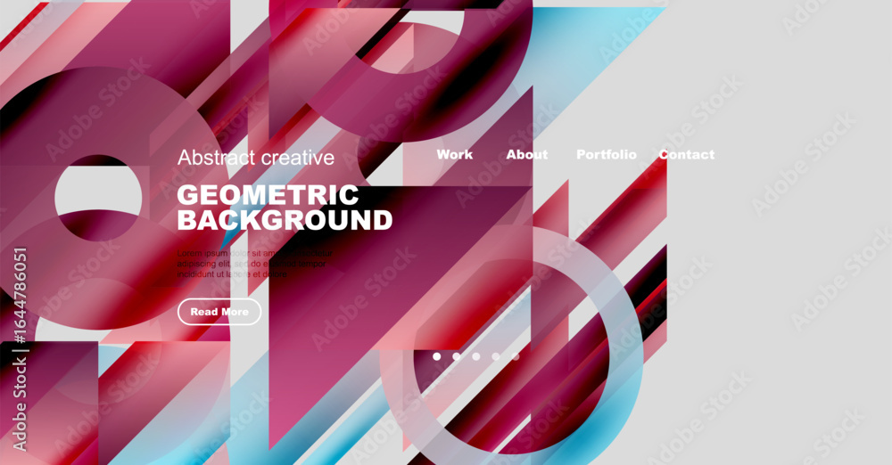 Poster abstract geometric design. vibrant colors, layered shapes create modern website header. text element
