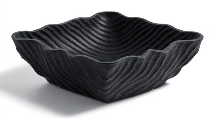 Dark square bowl with textured ridges
