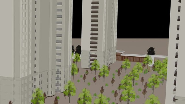 Animation of a Generic Apartment Building Complex, seamless looped animation, 3d animation