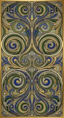 Intricate symmetrical ornamentation art nouveau inspiration with gold line framework pattern
