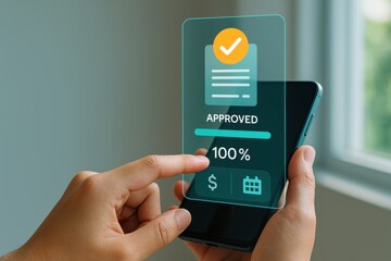 Mobile Transaction Approval Interface on Smartphone with 100 Percent Completion Status
