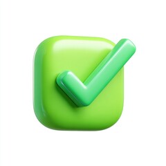 3D render of a bright green checkmark icon in a square