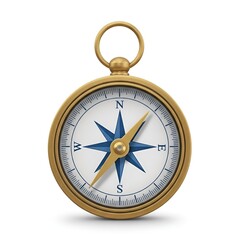A vintage brass compass isolated on white background, perfect for navigation and exploration adventures