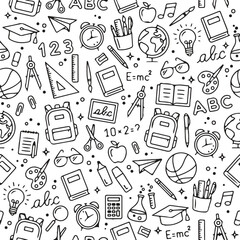 Tap into the back-to-school trend with this playful doodle pattern. The black & white line art is filled with cute school icons, creating a fun, creative, and educational aesthetic.
