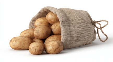 Russet potatoes spilling from a burlap sack