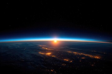 Fototapeta premium Earth's sunrise from space, blurred view of continents