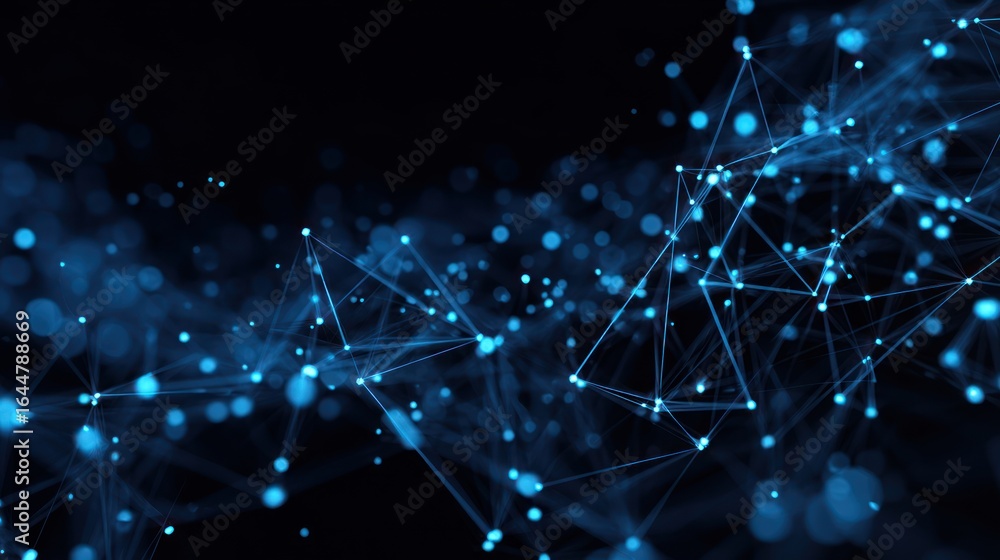 Poster interconnected blue network: a digital representation of interconnected nodes and lines, conveying t