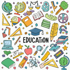Colorful doodle pattern of education elements