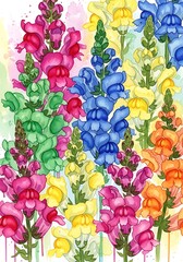 Vibrant Snapdragons in Full Bloom: A Watercolor Impression of Floral Diversity