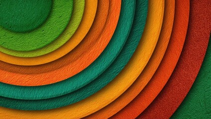 Concentric circles of textured, warm-toned hues ranging from deep green to burnt orange, creating a layered, abstract effect