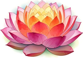 Watercolor lotus bloom in shades of pink, orange, and yellow, embodying tranquility and natural