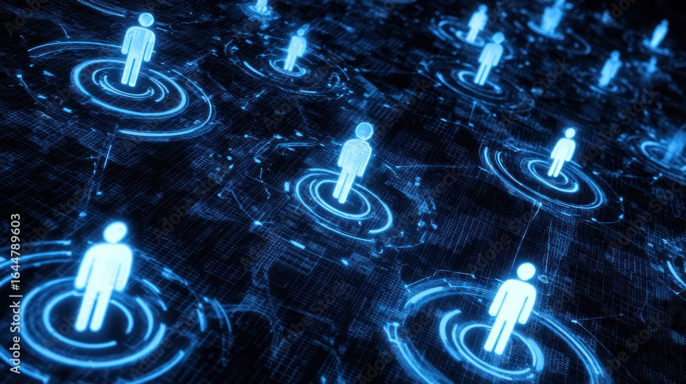 Poster digital connectivity: abstract illustration of connected digital human figures representing networki