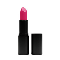 Fototapeta premium Bright pink lipstick tube open with cap beside isolated on transparent background