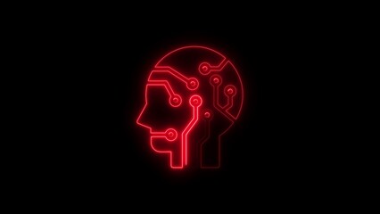 Digital mind brain artificial intelligence concept glowing red outline technology illustration design